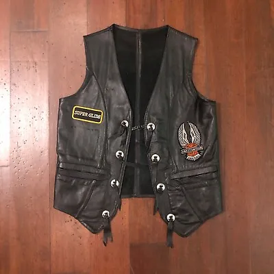 Vintage Harley Davidson Super Glide Leather Biker Vest Large • $95