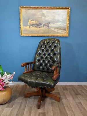 Vintage Ring  Mekanikk Green Leather Chesterfield Captains Mountbatten Chair  • £345