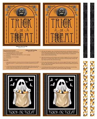 Henry Glass Halloween Ball Monster Treat Bag Panel Black Cotton Fabric By Panel • $12