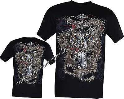 £9.99 • Buy New Chinese Dragon Glow In The Dark Gothic Sword Skull Tattoo T-Shirt M - 3XL