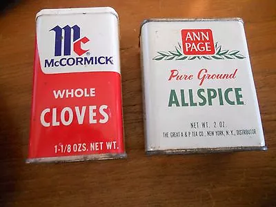 Vintage Spice Tins  A & P McCormick Ann Page Allspice Whole Cloves Props Play • $15