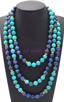 Natural 8mm Blue Lapis Lazuli & Turquoise Round Gemstone Beads Necklace 14-100  • $8.08