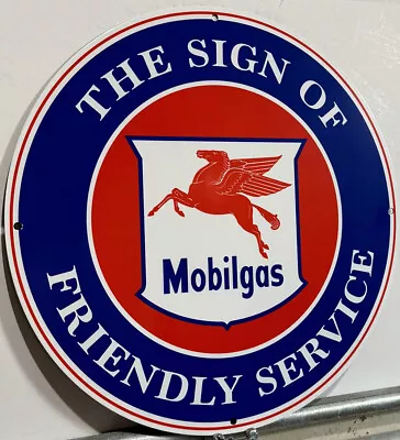 Vintage Style Mobil Gas Oil The Sign Of Friendly Service Metal Quality Sign • $49