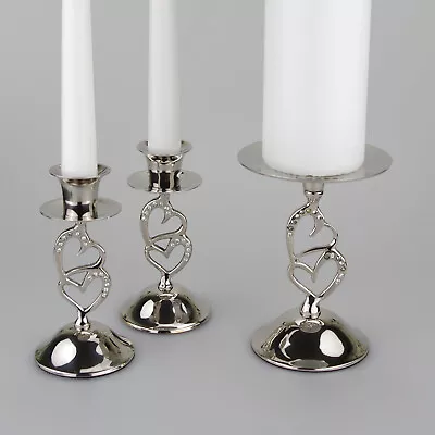 Wedding Unity Candle Holders With Diamante Entwined Hearts Set Of 3 • £24.99