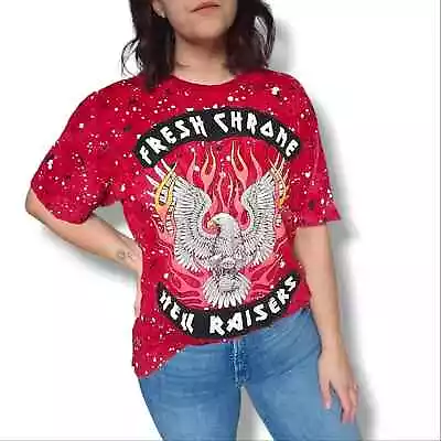 Vintage Y2K Akademiks Red Grunge Biker Graphic T-Shirt Size Large • $38