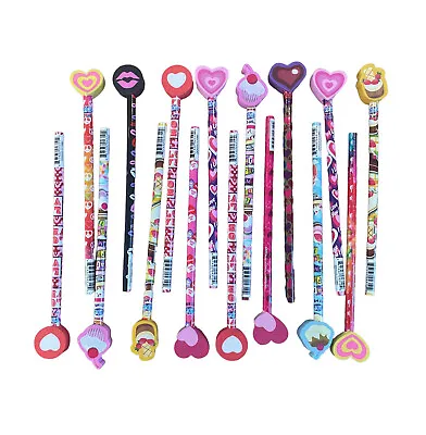 Valentine Party Favor Pencils & Erasers Teacher Rewards Prizes Lot Of 16 • $6.38