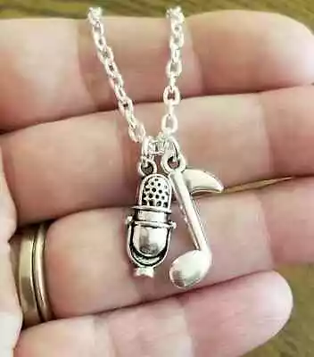 Retro Microphone Pendant Necklace Music Jewelry Musician Eighth Note Steve Perry • $19.95