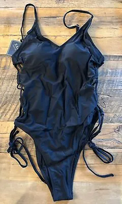 Zaful Black Sexy Side Tie Up One Piece Swimsuit Bathing Suit Medium NWT • $12.99