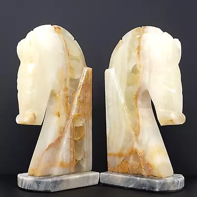 Set Of 2 Vintage Cream/Gray/White Marble/Quartz/Granite Horsehead Bookends • $49.99