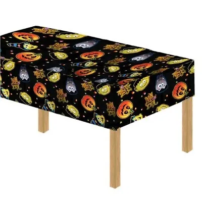 Halloween Black Spooky Pumpkins Witches Frankenstein Tablecloth Backdrop 54 X72  • £3.99