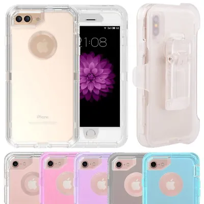 $12.09 • Buy IPhone X XS XR 6 7 8 11 Pro Max Shockproof Transparent Case Rugged Cover + Clip