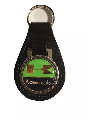£6.40 • Buy Black  Leather Keyring/ Fob Kawasaki Motorbikes Green Vintage Worn Image