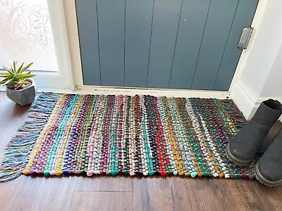 Rainbow Chindi Rug - Recycled Cotton Indian Sustainable Boho Hippie Fairtrade • £17.95