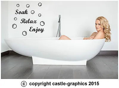 £5.99 • Buy Soak Relax Enjoy + 45 Bubbles Art Sticker Decal Transfer For Bathroom Wall Tiles