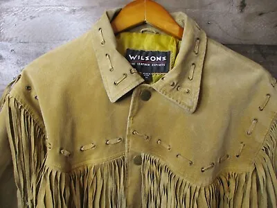 Vintage Wilsons Leather Jacket Mens Medium Brown Suede Fringe Western Whipstitch • $149.95