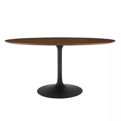 Modway Lippa 60  Oval Veneer And MDF Dining Table In Black/Walnut • $877.99