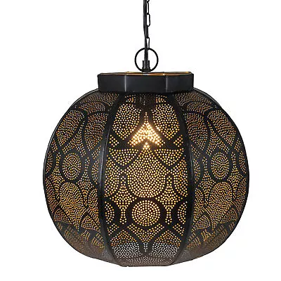 Northlight 14  Black Gold Moroccan Cut-Out Hanging Lantern Pendant Ceiling Light • $79.37