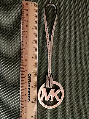 Michael Kors Large ROSE GOLD Logo Charm Beige Leather Strap • $10.99