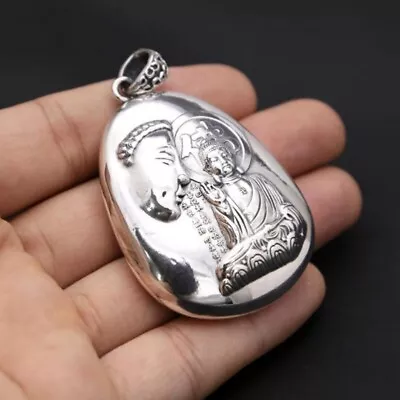 Quan Yin Buddha Mantras Pure .990 Sterling Silver Buddhist Deities Pendant • $185