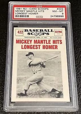 PSA 8 1961 Nu Card Scoops Mickey Mantle NM-MT Hits Longest Homer #422 NY Yankees • $549.99