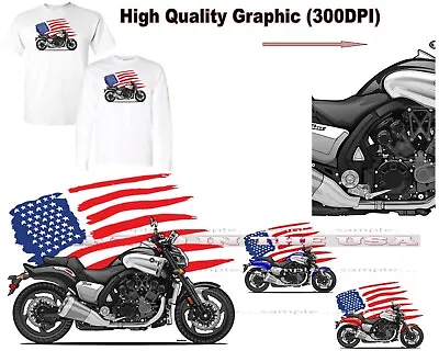 Yamaha V Max VMax Motorcycle Art American Flag DigiRods Cartoon Car T Shirt • $22.95