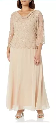 J Kara Women's Plus Size Long Beaded Dress Camel 20 W Mother Of The Groom Bride • $99.99