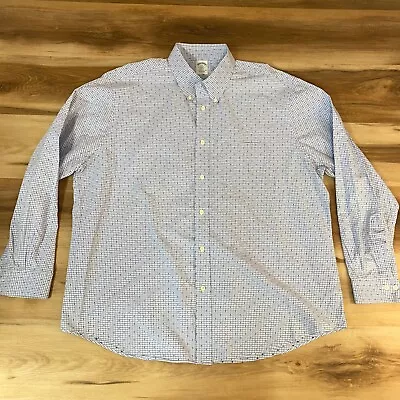 Brooks Brothers Shirt Mens XXL Button Down Regent Light Blue Polka Dot Plaid • $26.95