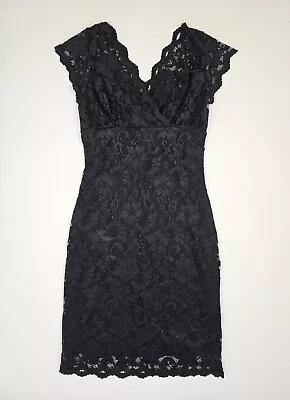 MARINA Petite Size 4P Black Lace Crossover V-Neck & Back Lined Dress • $20.99