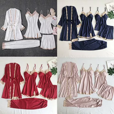 5PCS Women Lace Satin Silk Pajamas Set Lingerie Sleepwear Nightwear Loungewear • £4.99