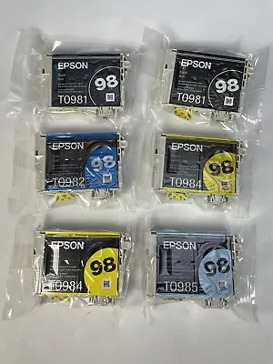 6 New Genuine Epson 98 High-capacity Ink T0981 T0982 T0984 T0985 Lot • $49.99