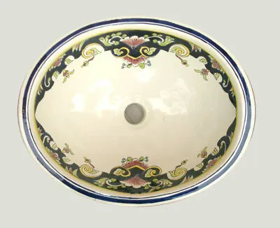 #087 SMALL BATHROOM SINK 16x11.5 MEXICAN CERAMIC HAND PAINT DROP IN UNDERMOUNT • $68.56