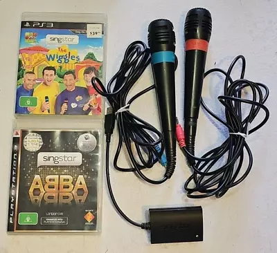 PLAYSTATION 3 SINGSTAR 2 X MICROPHONE 2 X Games ABBA And Wiggles BUNDLE • $40