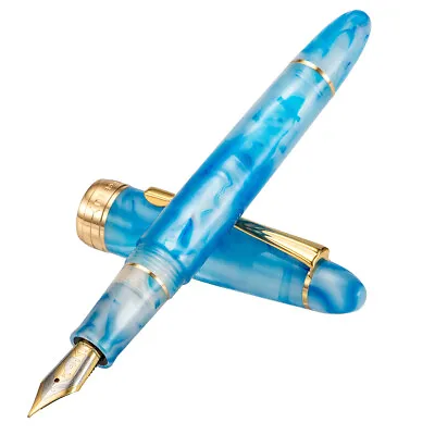 Kaigelu 356 Fountain Pen EF/F/M Nib & Golden Clip Blue White Acrylic Gift Pen • $24.83