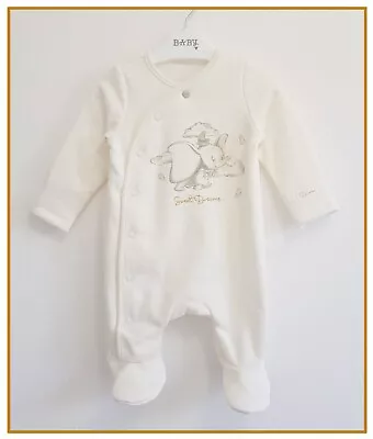 Disney Baby Unisex 0-3m Dumbo Sleepsuit Fleece Lined Character Babygrow NEW • £10.99