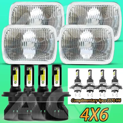 FOUR(x4) 4x6  Glass Headlights Conversion Semi Sealed Kit HID & 6500K H4 LED • $140.62