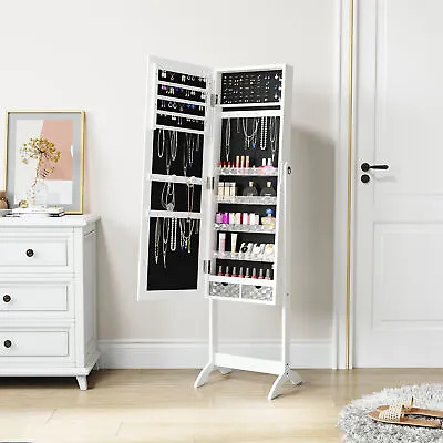 Freestanding Jewelry Cabinet Storage Organizer Armoire With Full Length Mirror • $83.99