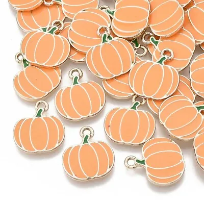 £3 • Buy Enamel Pumpkin Charms, Orange Enamel And Gold Charm, 18mm Halloween Charm