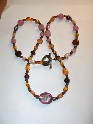 Vintage Artisan Polished Stones & Glass Beads Necklace Jewelry NICE • $25