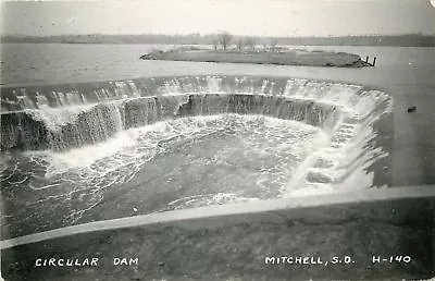 Mitchell South Dakota~Circular Dam~Island~Birdseye~1946 Real Photo Postcard~RPPC • $6