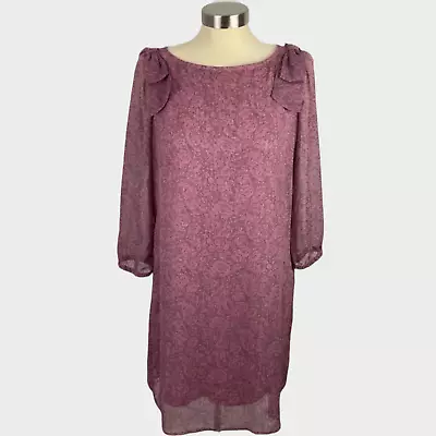 Express Medium Pink Purple Floral Sheer Dress Lined 3/4 Sleeve • $10.80