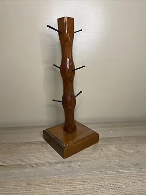 Vintage MCM Wooden Mug Tree Standing Rack Cup Holder Jewelry Holder • $24.99