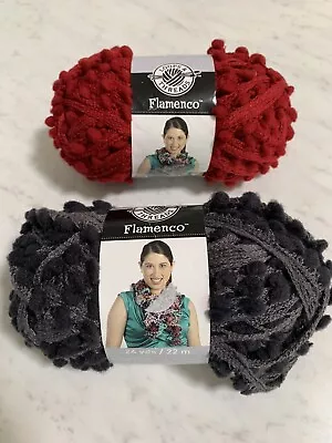 Loops And Threads Flamenco Yarn-Discontinued Slate Gray & Sangria Red Pom Poms • $14