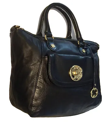 $45 • Buy Emma Fox Satchel Tote Handbag Pause Black Pebble Leathr Double Straps Zipped Gld