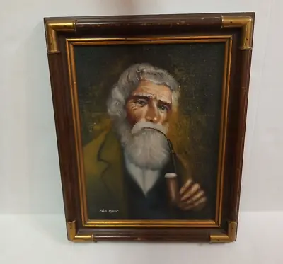 Vintage Oil Painting Of A Man Holding A Pipe Signed Van Meer • $164.95