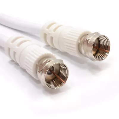 2m F Type Connector Plug To Plug 75 Ohm 3C2V Cable Lead WHITE [006642] • £3.38