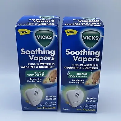 VICKS Soothing Vapors Waterless Vaporizer & Nightlight W/ 5 Refill Pads Lot Of 2 • $19.99