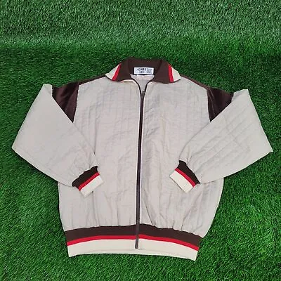 Vintage Adolf Royalty-Collection Jacket Large Colorblock Quilted Beige Brown Red • $124.95