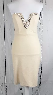 Sequin Hearts Strapless Embellished Dress Sheath Bodycon Glitter Ivory Size 5 • $11.55