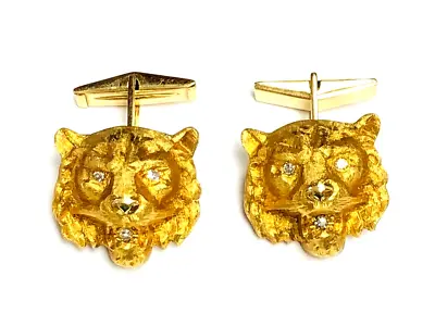 14k Yellow Gold Lion Diamonds Cufflinks Fine Men's Jewelry • $1504