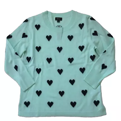 NWT J.Crew Everyday Cashmere In Seaside Aqua Navy Intarsia Knit Heart Sweater XS • $100